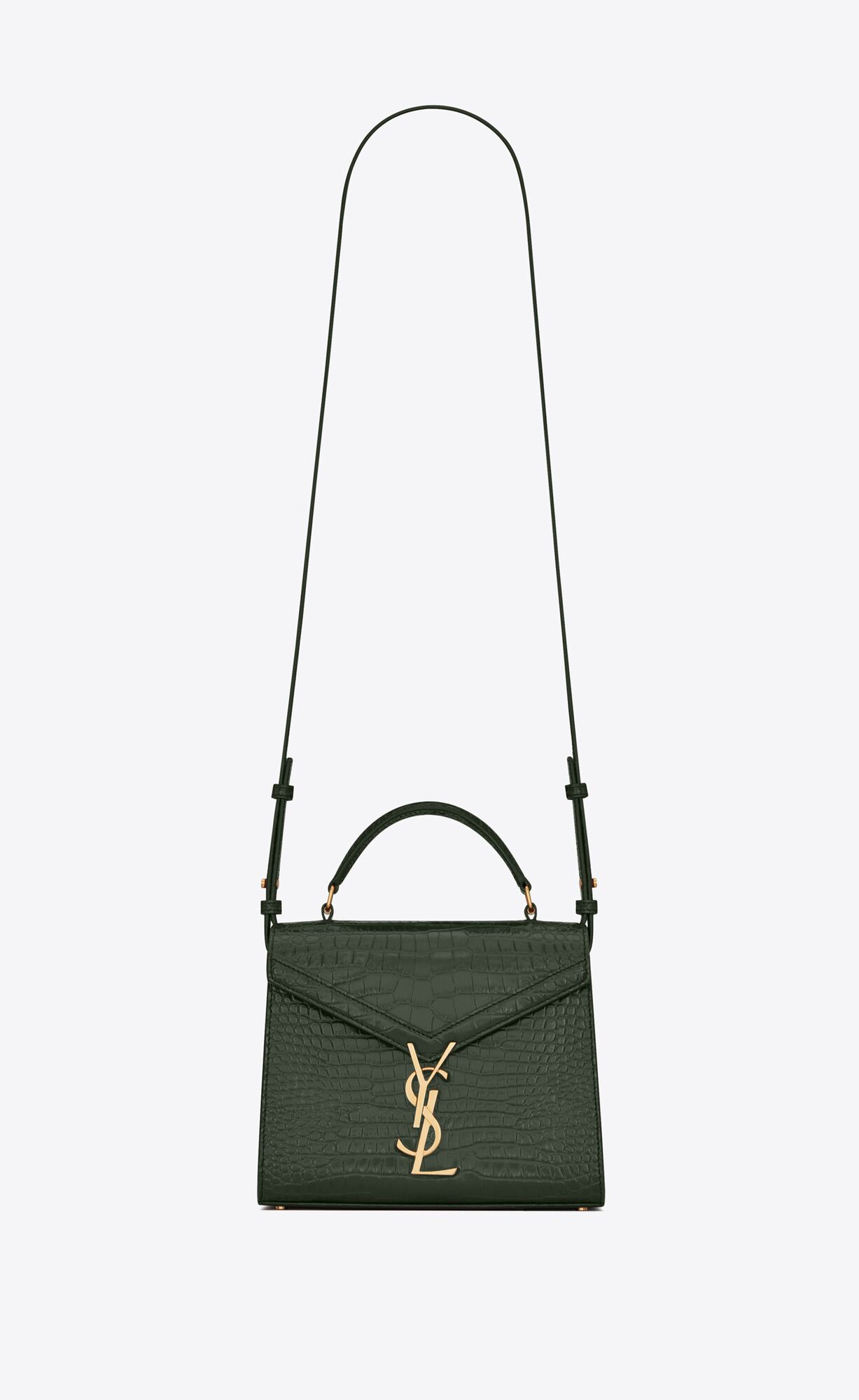 Saint Laurent Cassandra Mini Top Handle Bag In Crocodile-embossed Shiny Leather – Mint – 623930DND0J3144