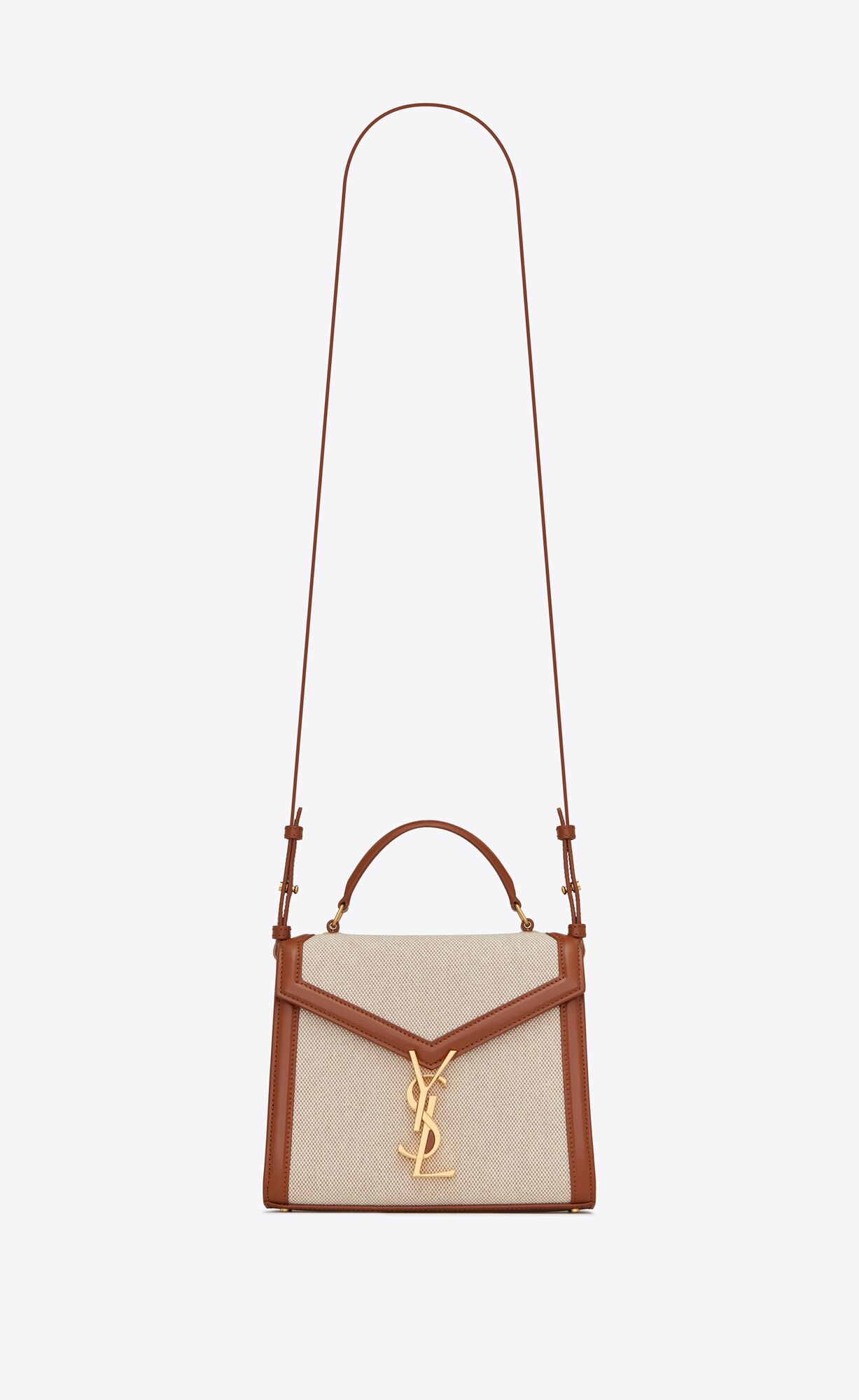 Saint Laurent Cassandra Mini Top Handle Bag In Canvas And Smooth Leather – Natural Beige – 623930HZD2J9380
