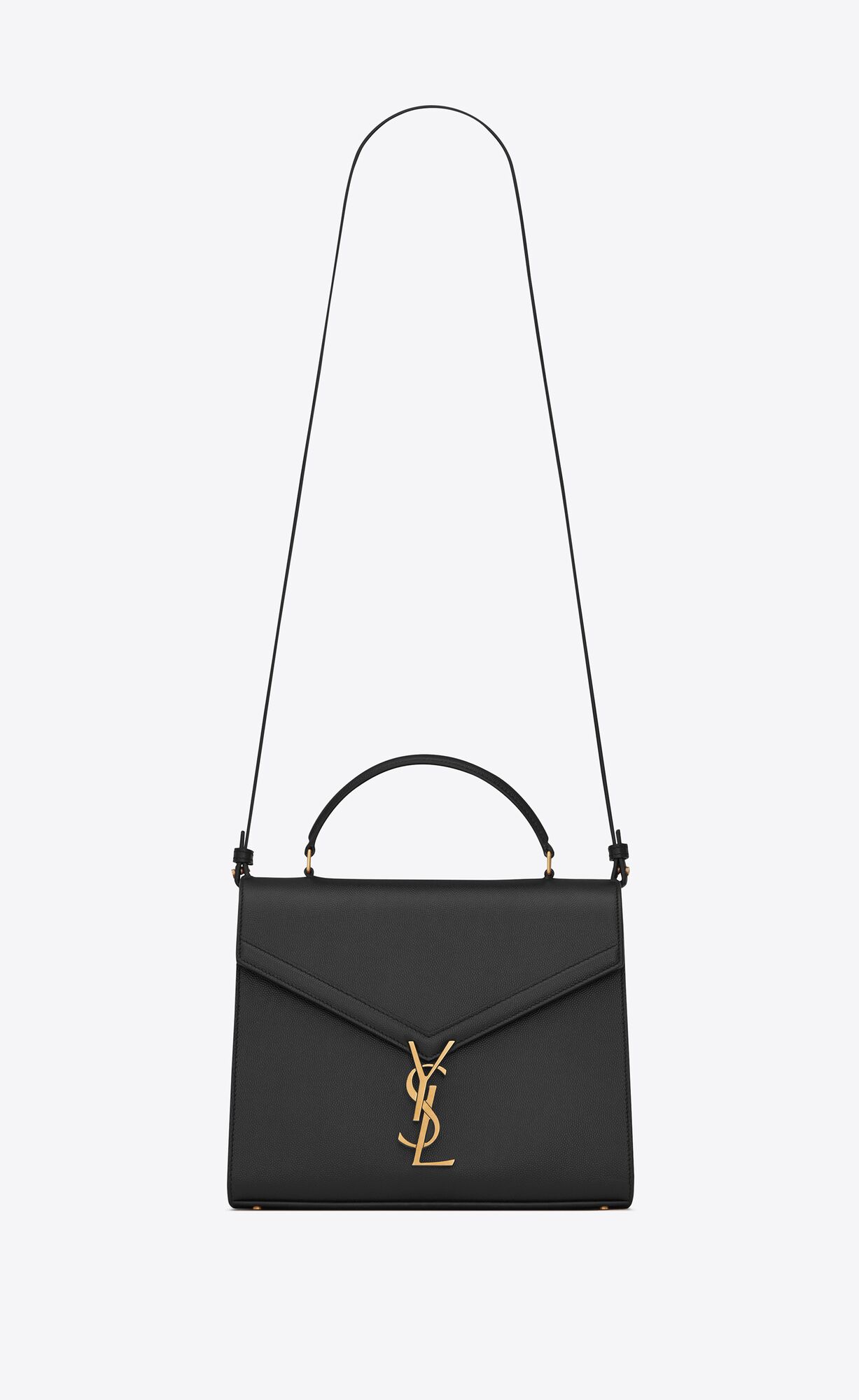 Saint Laurent Cassandra Medium Top Handle Bag In Grain De Poudre Embossed Leather – Black – 623931BOW0W1000