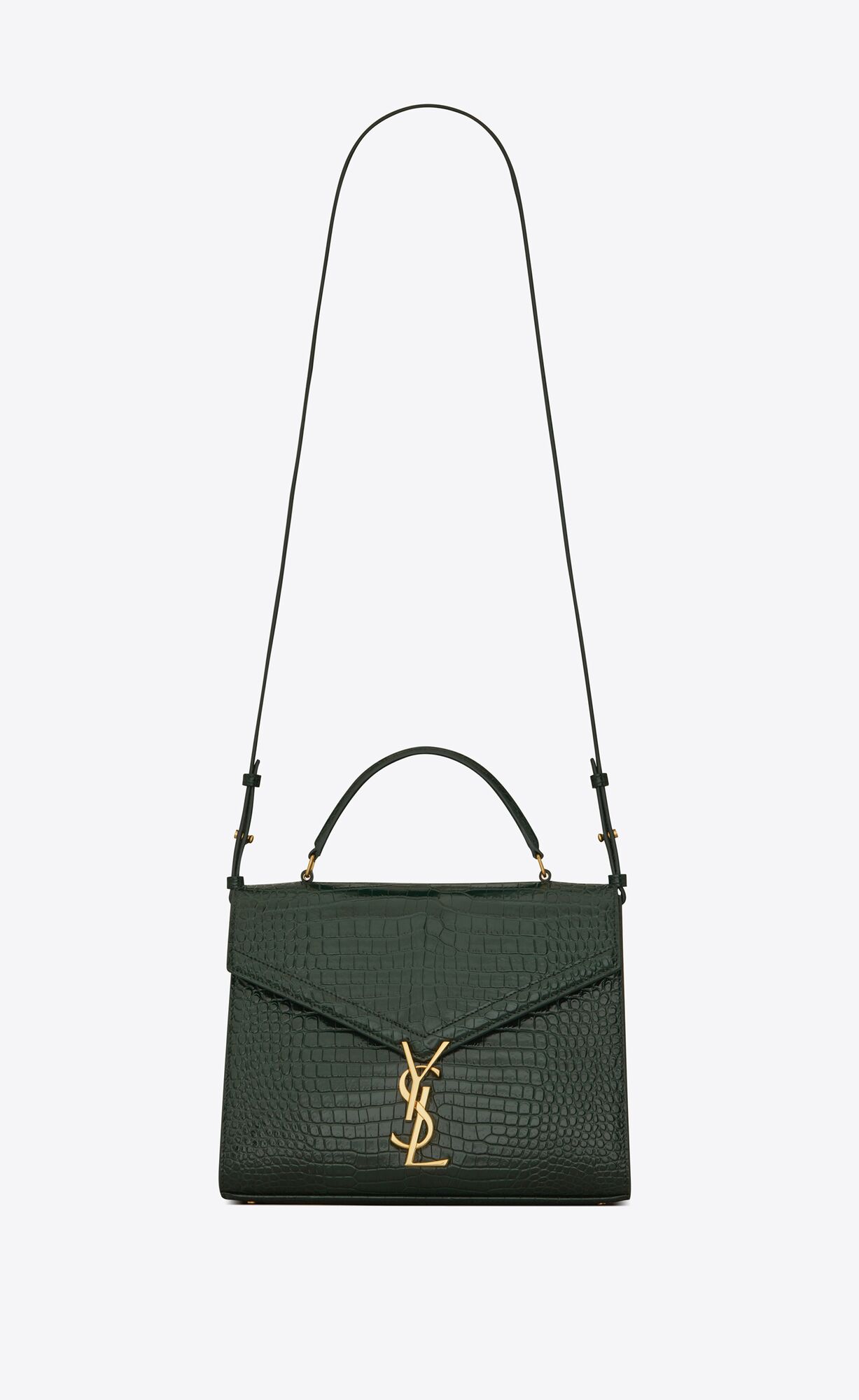Saint Laurent Cassandra Medium Top Handle Bag In Crocodile-embossed Shiny Leather – Mint – 623931DND0J3144