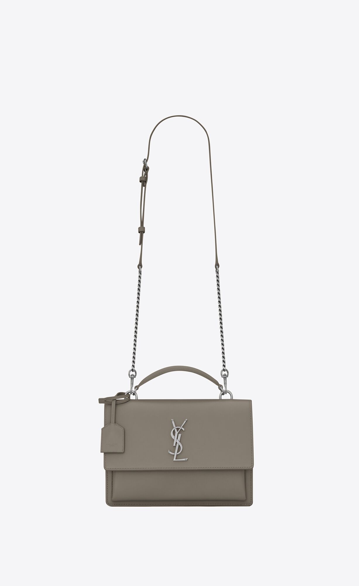 Saint Laurent Sunset Medium Top Handle In Smooth Leather – Stone Grey – 634723D420E1424