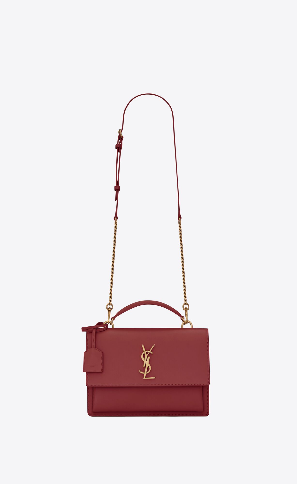 Saint Laurent Sunset Medium Top Handle In Smooth Leather – Rouge Opyum – 634723D420W6008