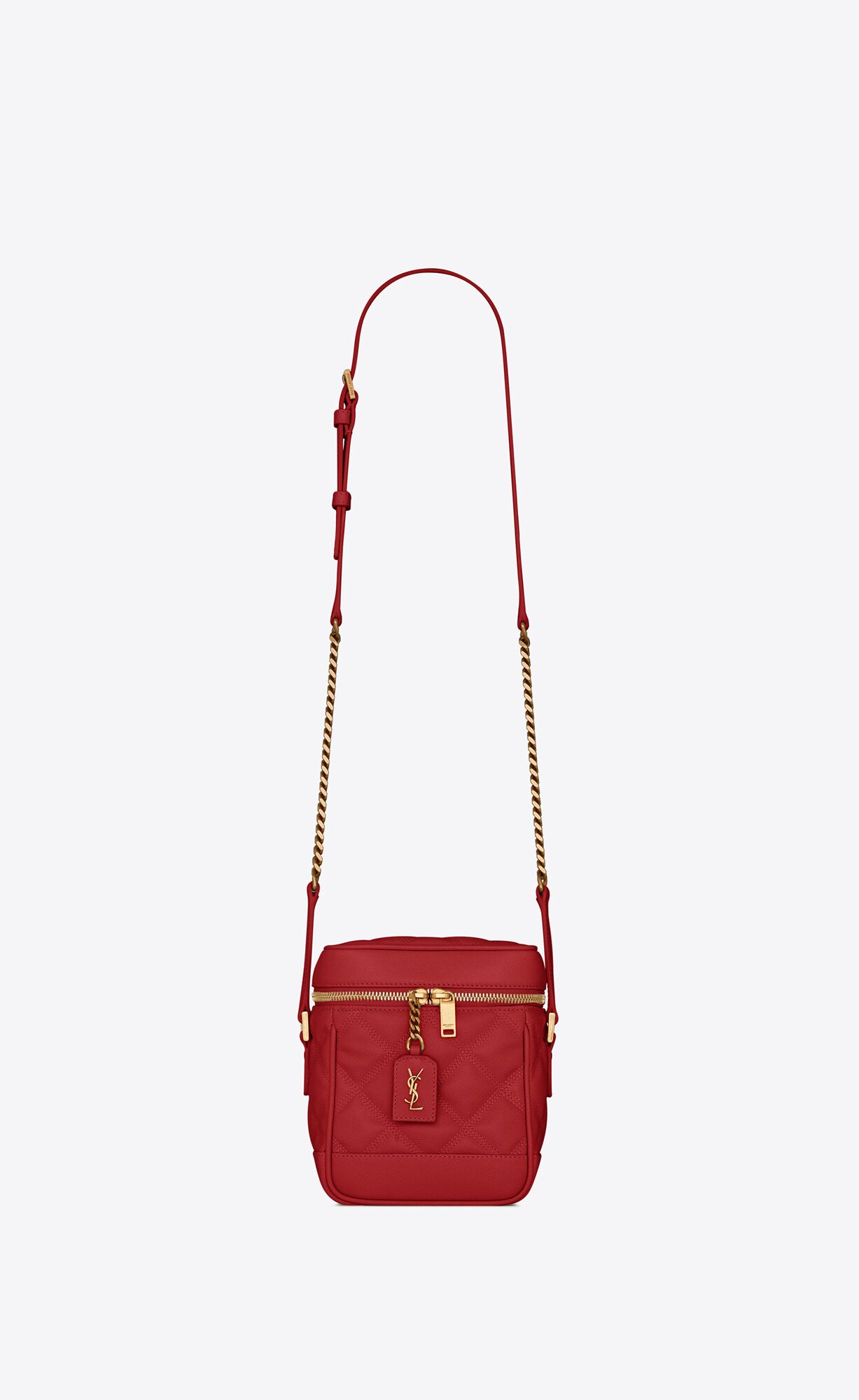 Saint Laurent 80’s Vanity Bag In Carré-quilted Grain De Poudre Embossed Leather – Rouge Eros – 649779DME276805