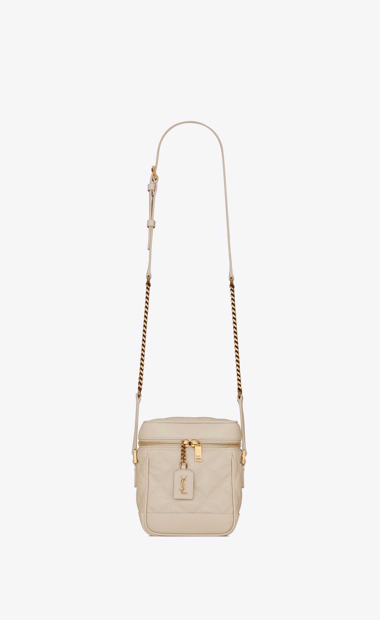 Saint Laurent 80’s Vanity Bag In Carré-quilted Grain De Poudre Embossed Leather – Blanc Vintage – 649779DME279207