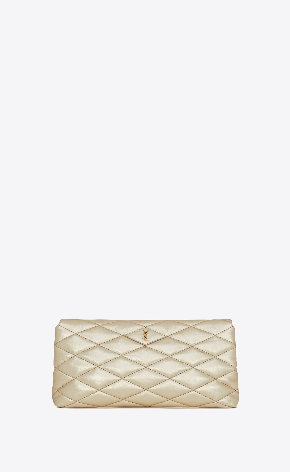 Saint Laurent Sade Large Clutch In Lamé Leather – Pale Gold – 655004AAAAO7100