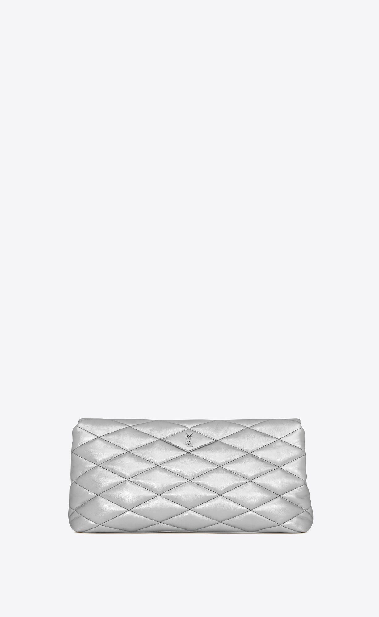 Saint Laurent Sade Puffer Envelope Clutch In Crinkled Lamé Leather – Silver – 655004AAAD38106