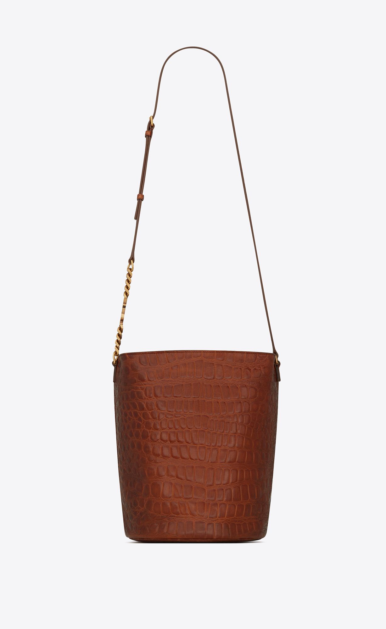 Saint Laurent Vintage Bucket Bag In Lacquered Crocodile-embossed Leather – Caramel – 6571932US1W2582