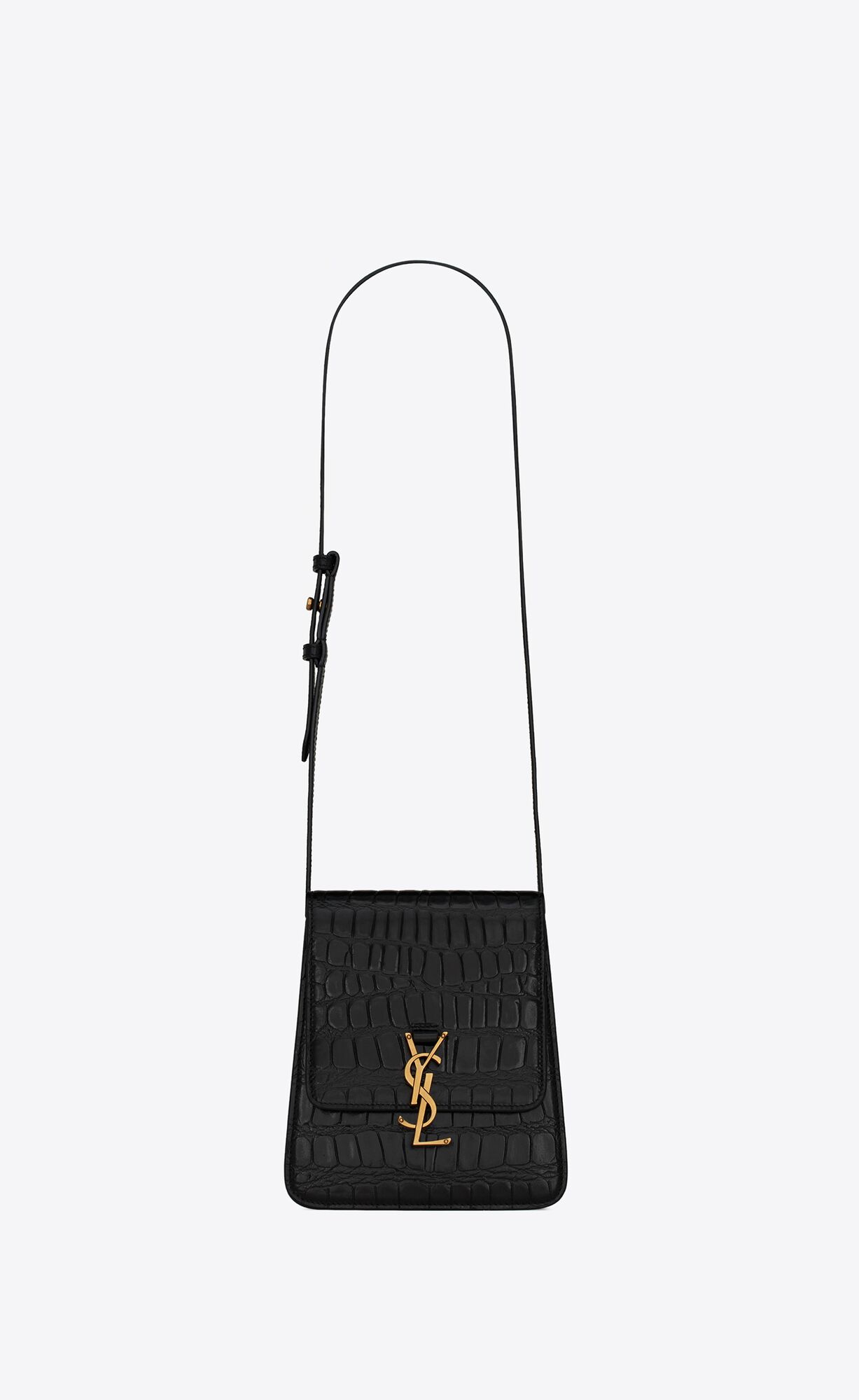 Saint Laurent Kaia North/south Satchel In Crocodile-embossed Lacquered Leather – Noir – 6688092US0W1000