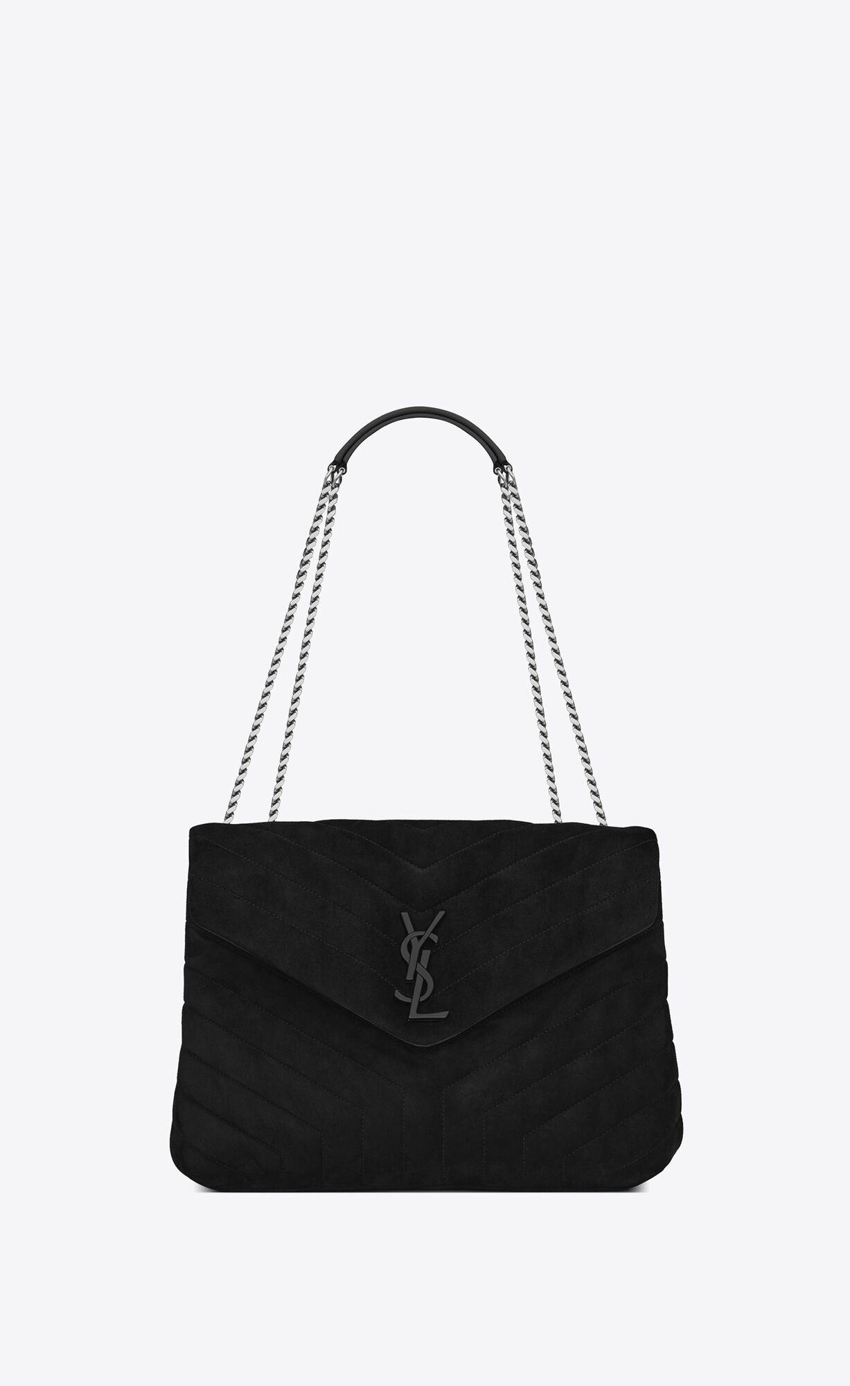 Saint Laurent Loulou Medium Bag In Y-quilted Suede – Noir – 6690481U8E61000