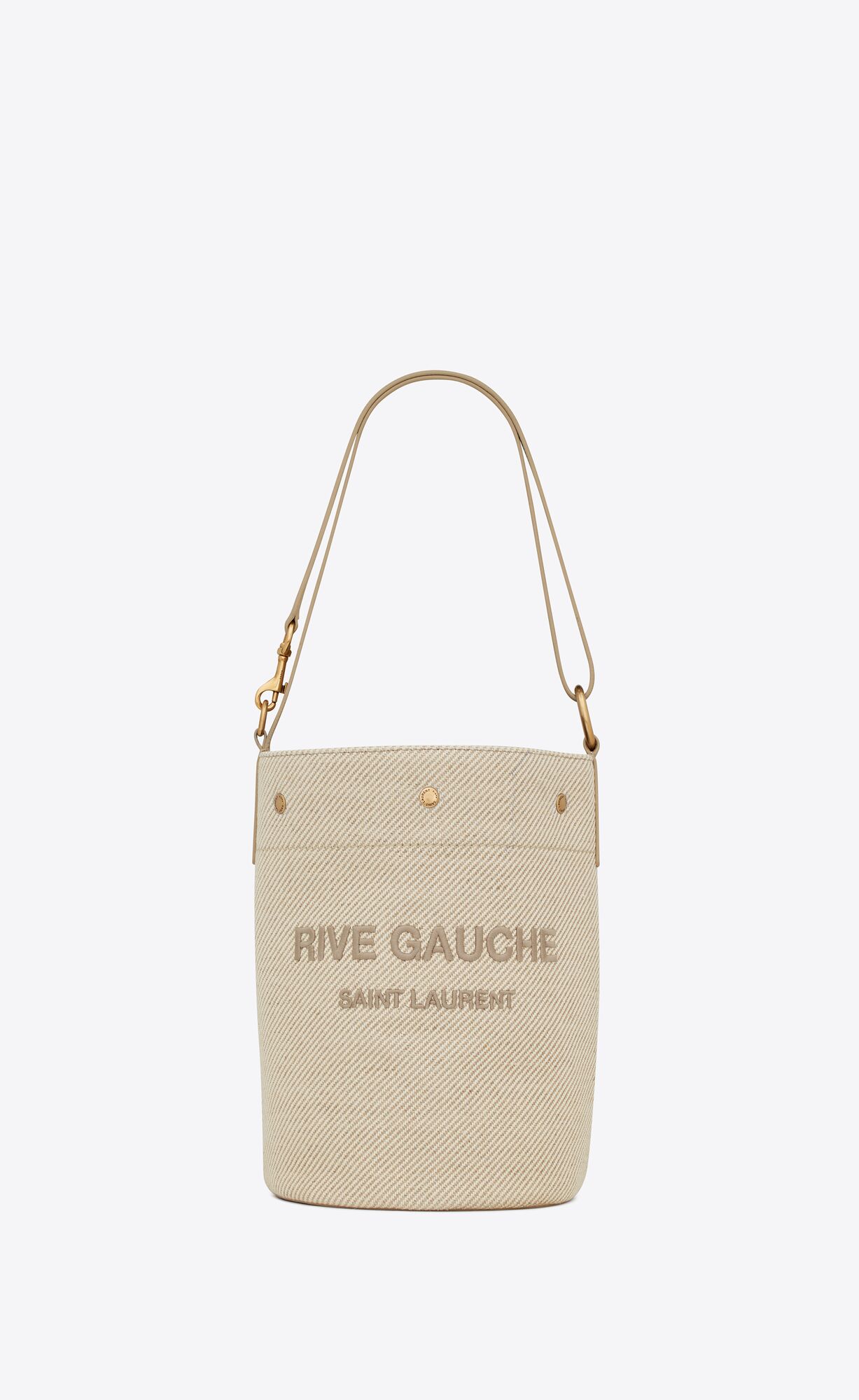 Saint Laurent Rive Gauche Bucket Bag In Linen – Beige, Sea Salt – 669299FAAE69784