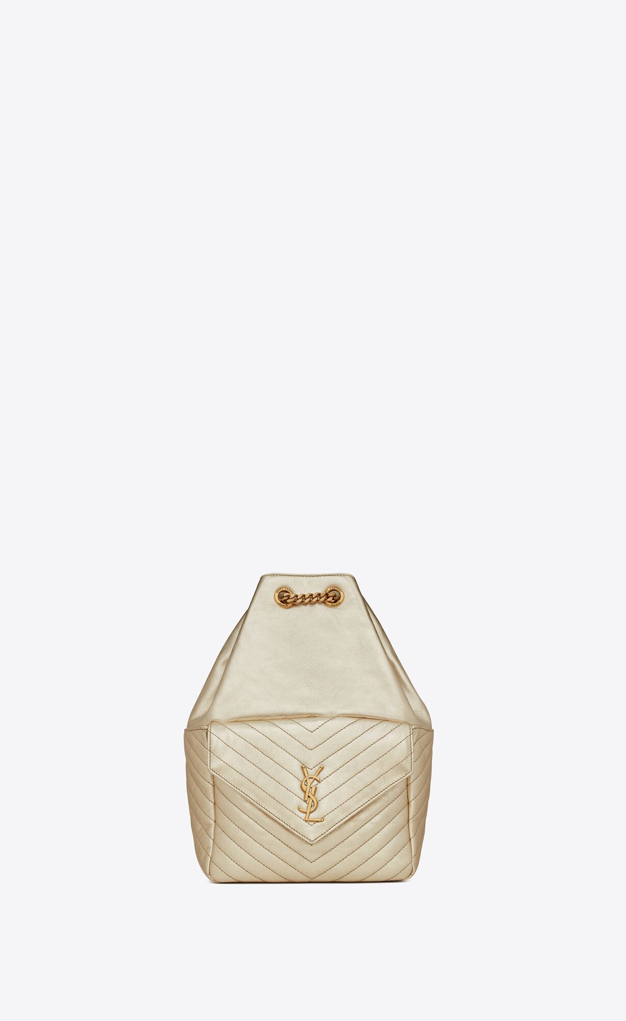 Saint Laurent Joe Backpack In Lamé Leather – Pale Gold – 672609AAAAO7100