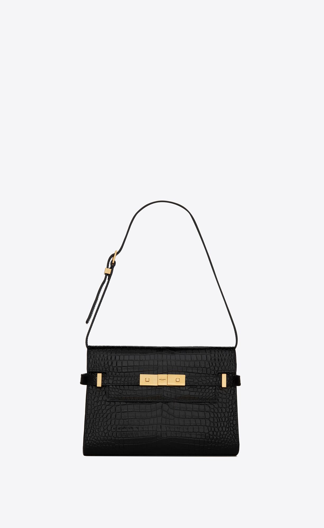 Saint Laurent Manhattan Small Shoulder Bag In Shiny Crocodile-embossed Leather – Black – 675626DND0W1000
