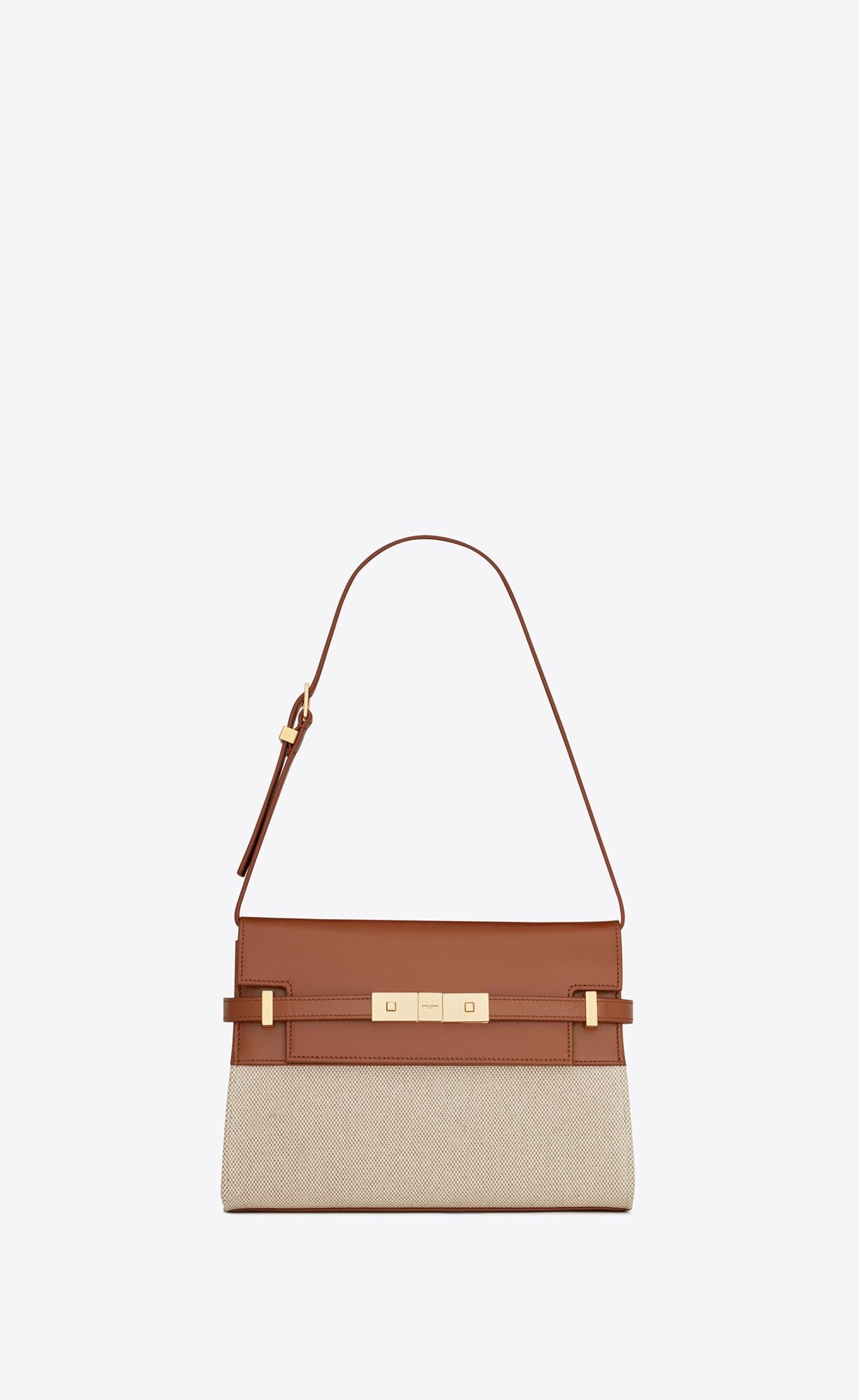 Saint Laurent Manhattan Small Shoulder Bag In Cotton Canvas And Shiny Leather – Naturel Et Beige – 675626HZD2J9380