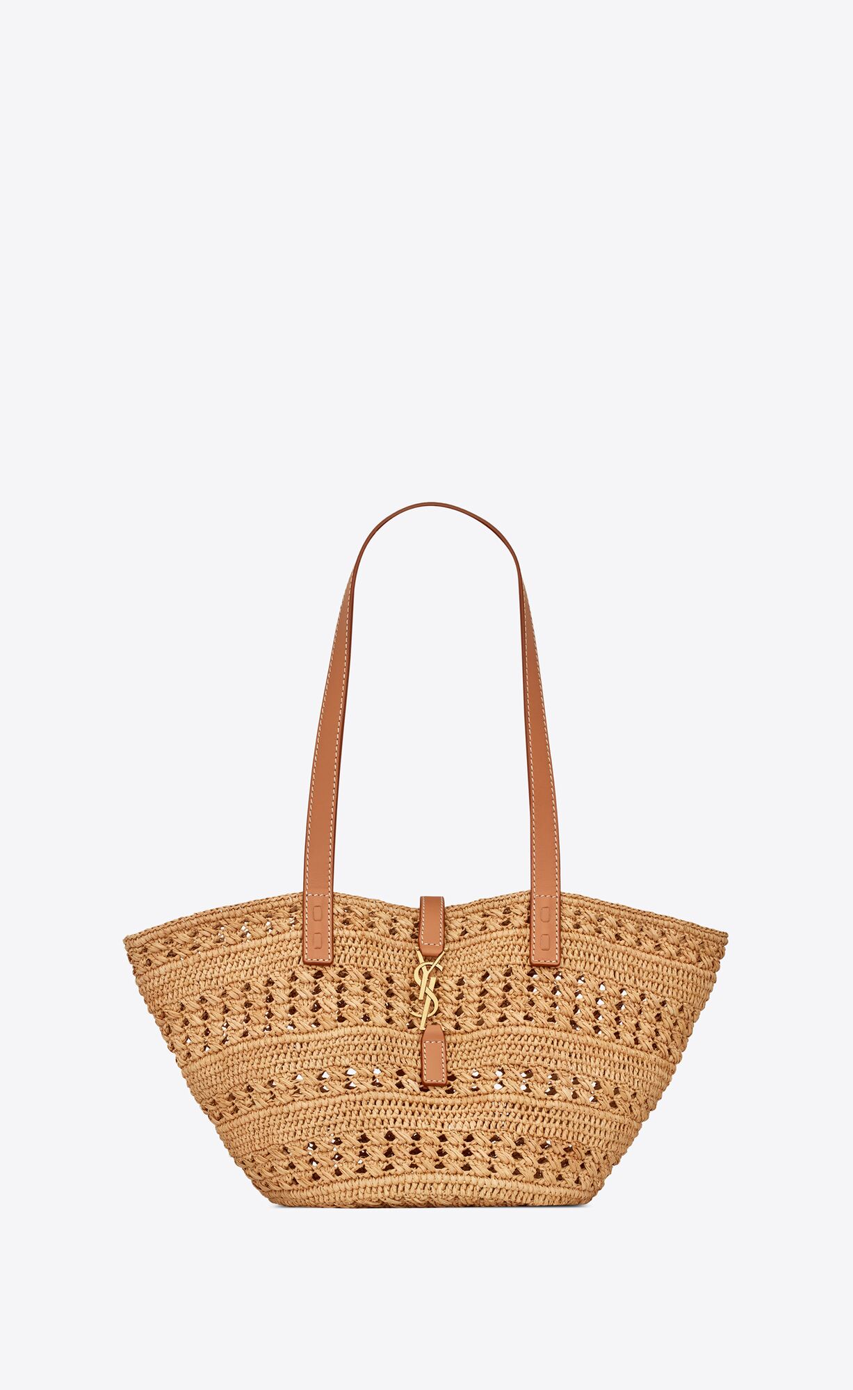 Saint Laurent Panier Small Bag In Crochet Raffia And Smooth Leather – Naturel – 685618GAAAC2080