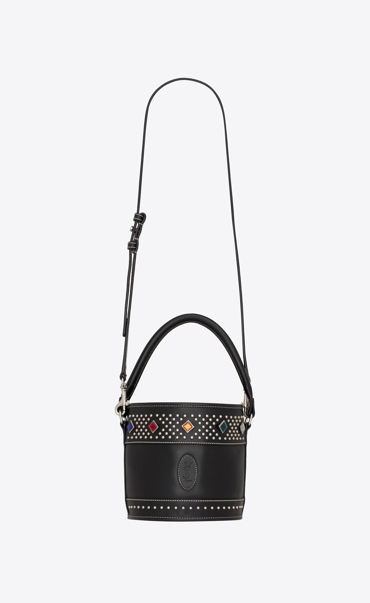 Saint Laurent Bahia Small Bucket Bag In Smooth Leather With Studs – Noir – 685628AAAEF1077