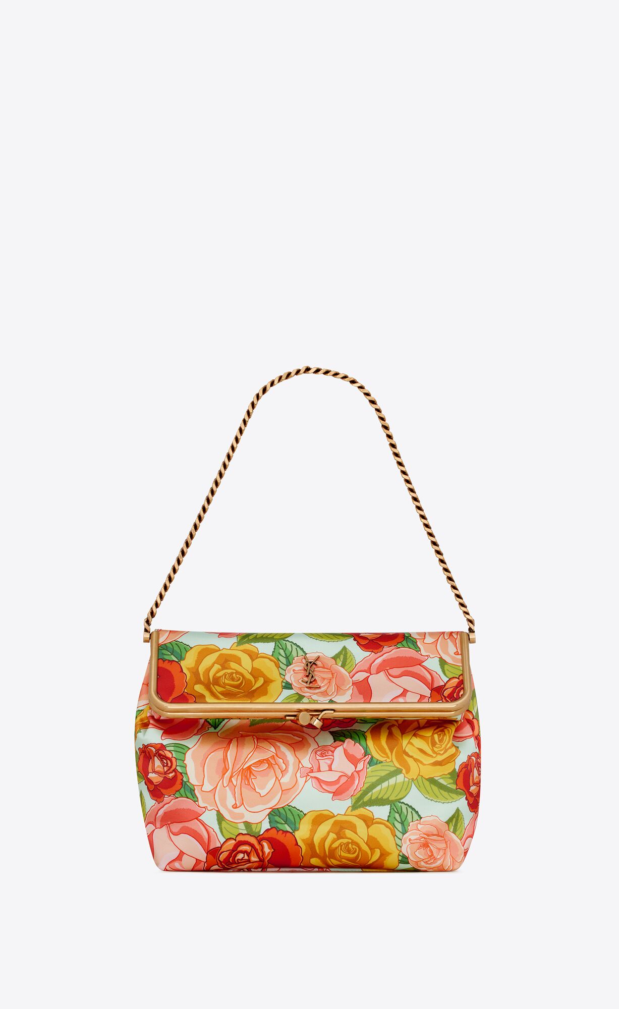 Saint Laurent Fanny Medium Clasp Bag In Satin – Rouge And Multicolore – 685682FAADL6291