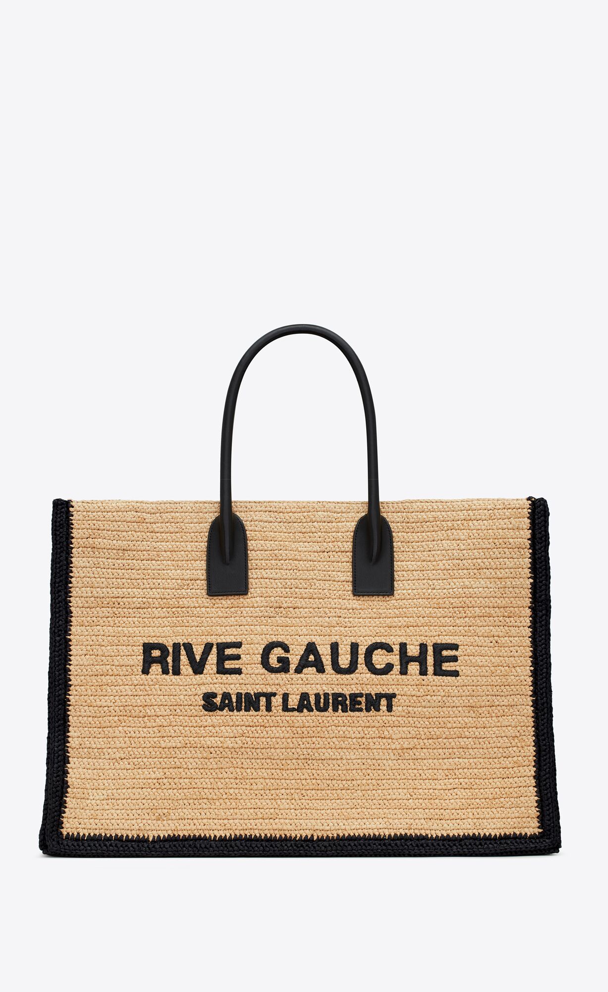 Saint Laurent Rive Gauche Tote Bag In Raffia And Leather – Beige Naturel – 685742GAAAG2099