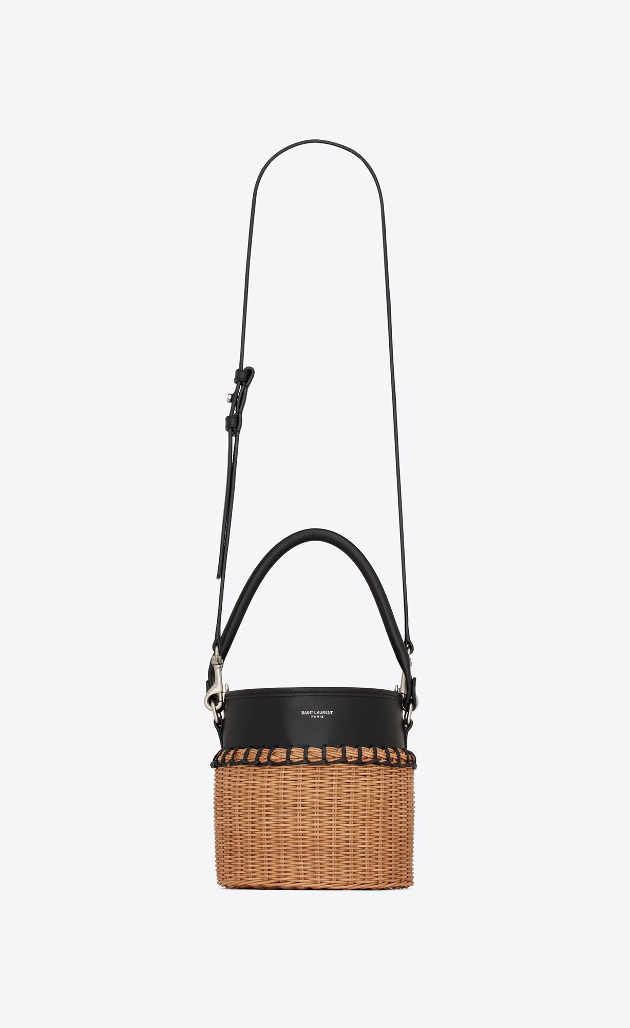 Saint Laurent Bahia Small Bucket Bag In Smooth Leather And Wicker – Noir – 686375AAAF41020
