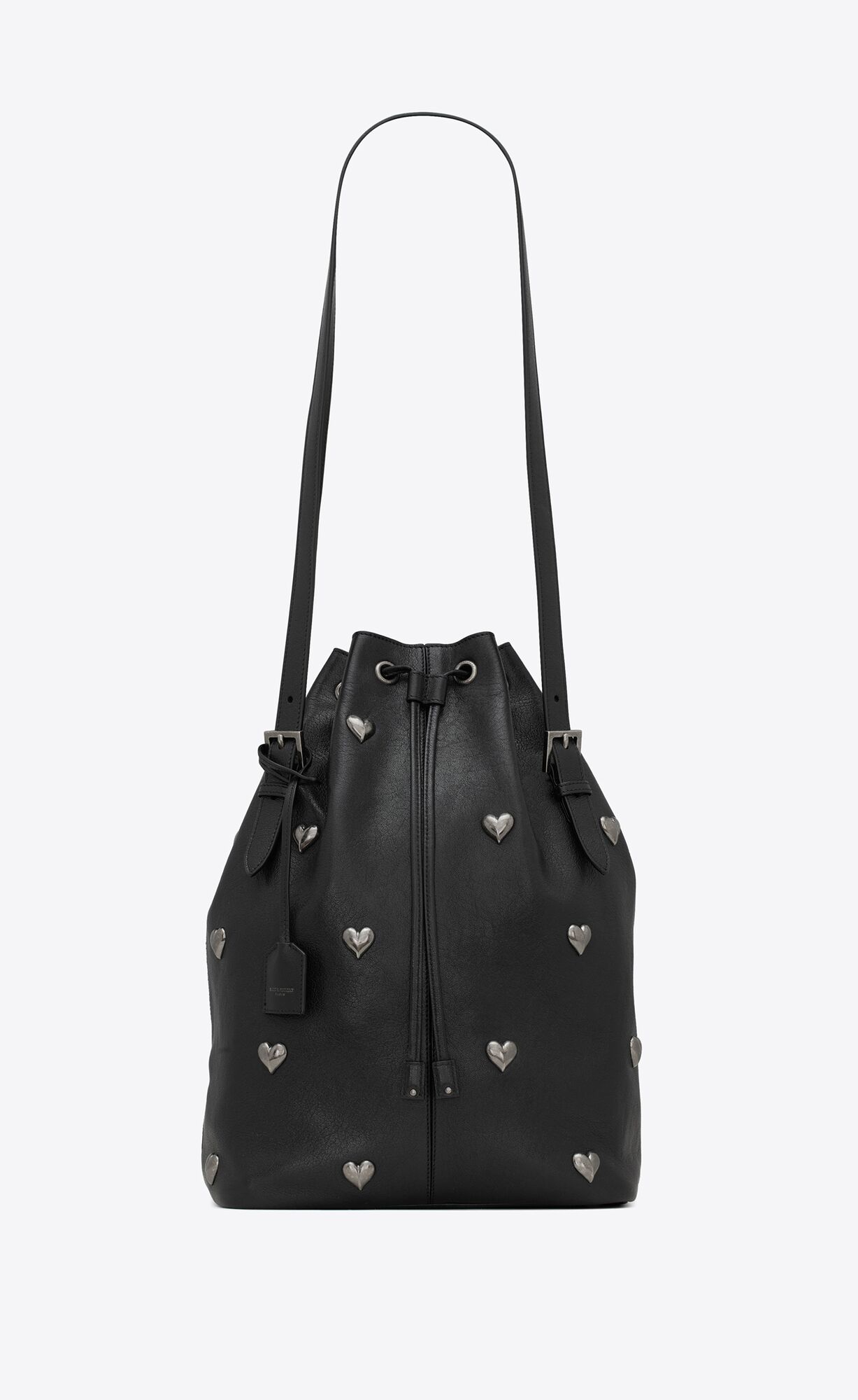 Saint Laurent Rivage Medium Bucket In Vintage Leather And Heart-shaped Studs – Noir – 6866561UI3D1064