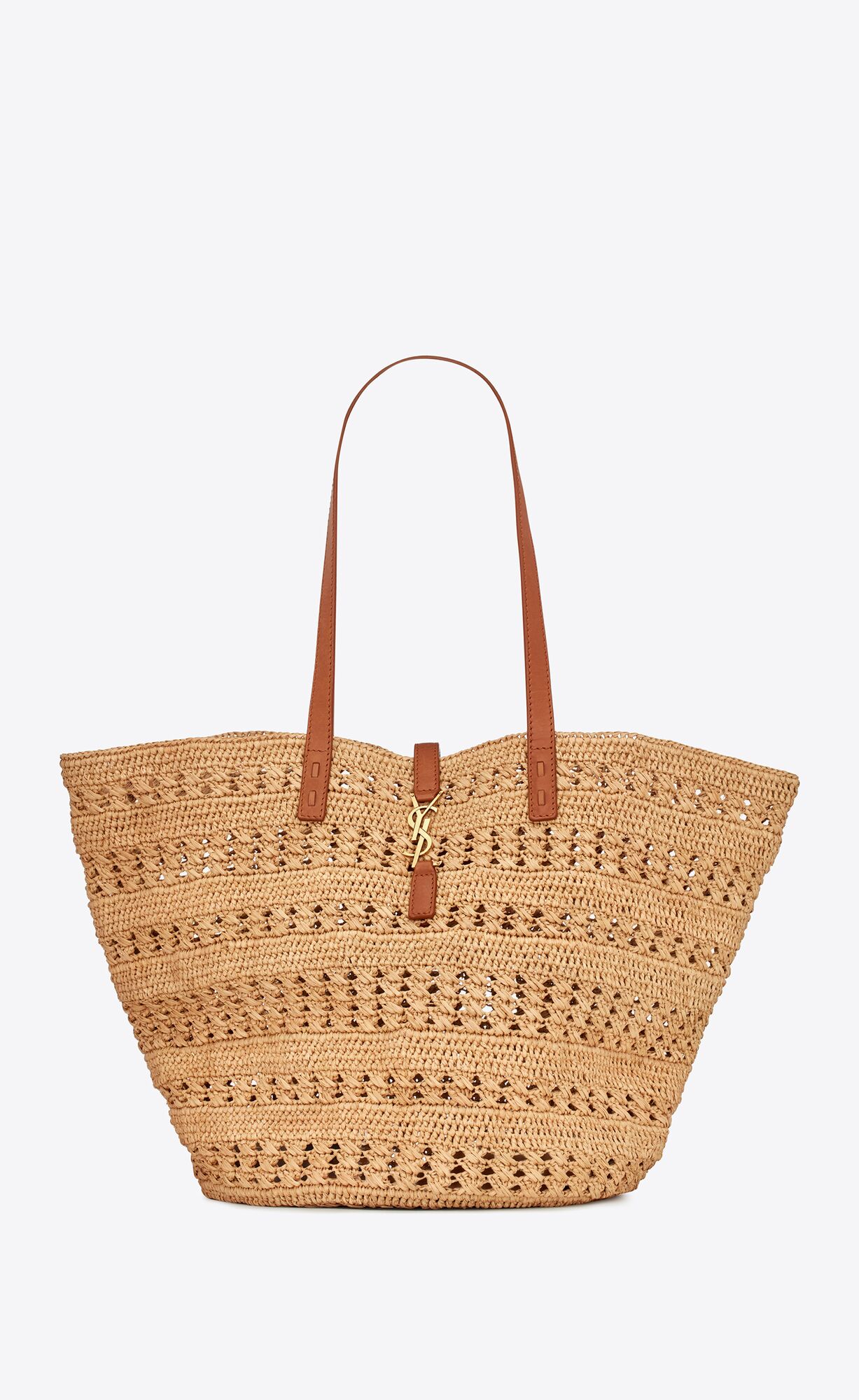 Saint Laurent Panier Medium Bag In Crochet Raffia And Smooth Leather – Naturel – 688221GAAAC2080