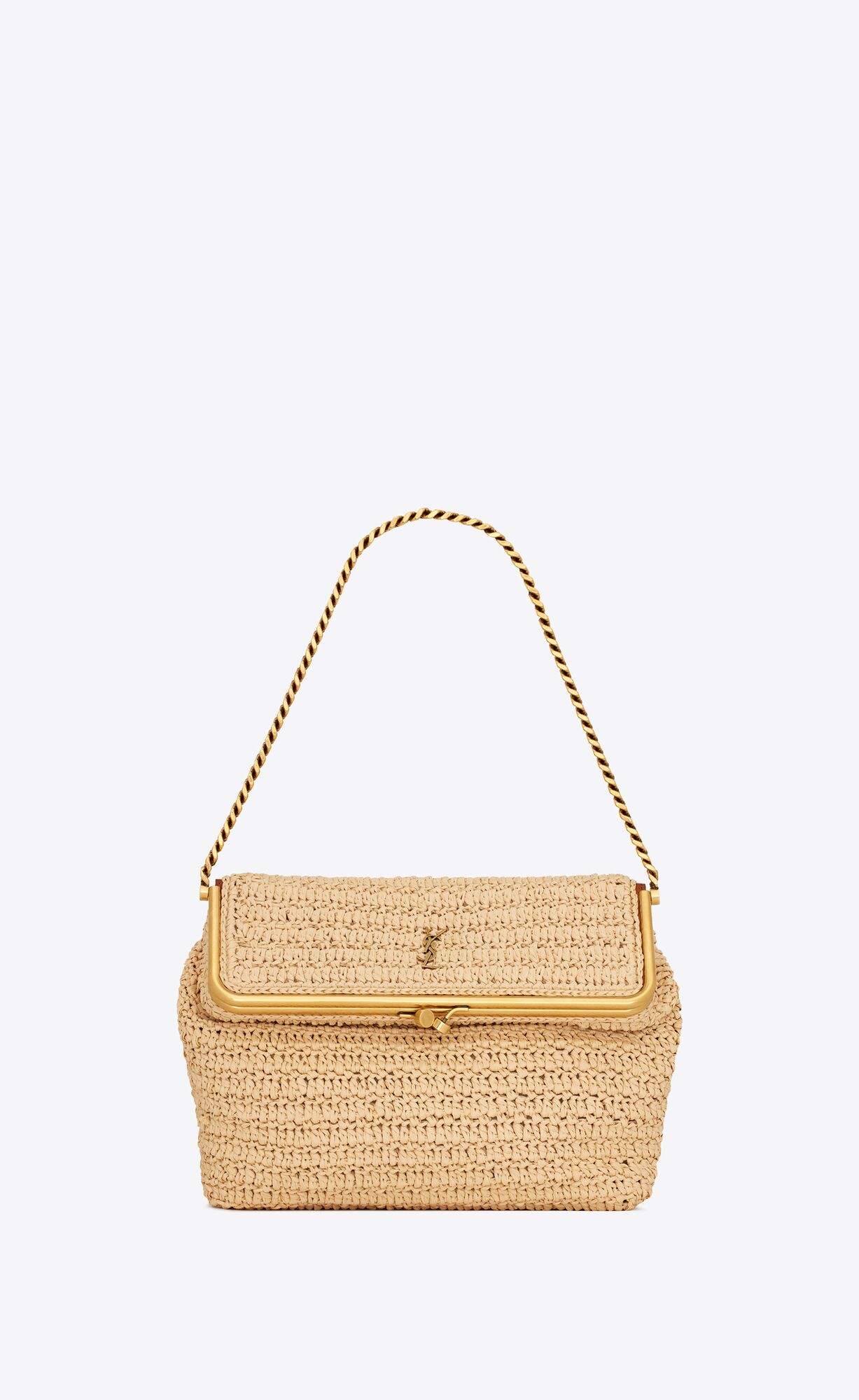 Saint Laurent Fanny Medium Clasp Bag In Raffia Crochet – Naturel – 690911GAAAZ2080
