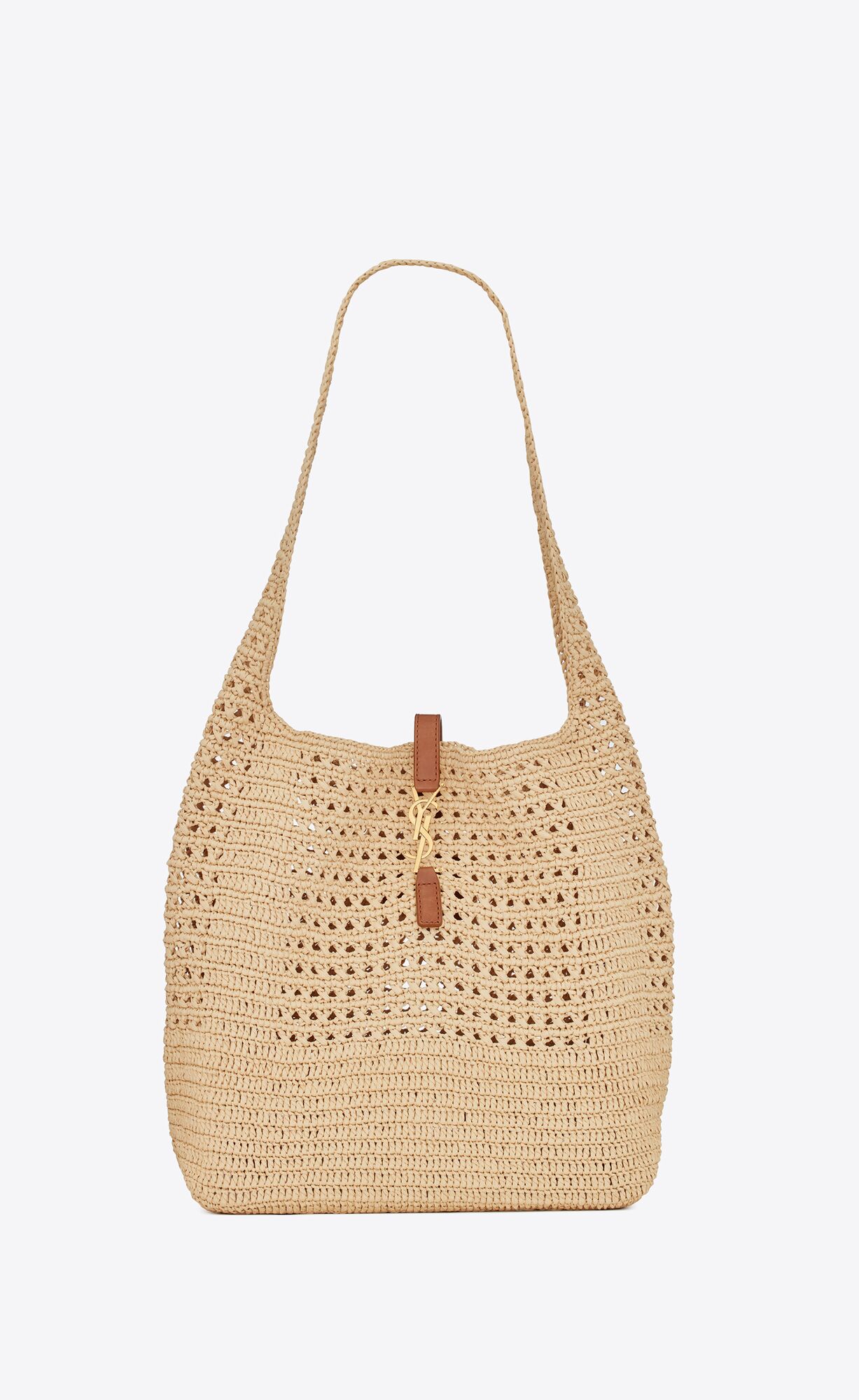 Saint Laurent Hobo Raffia Bag In Crochet And Smooth Leather – Naturel – 690941GAAAR2080