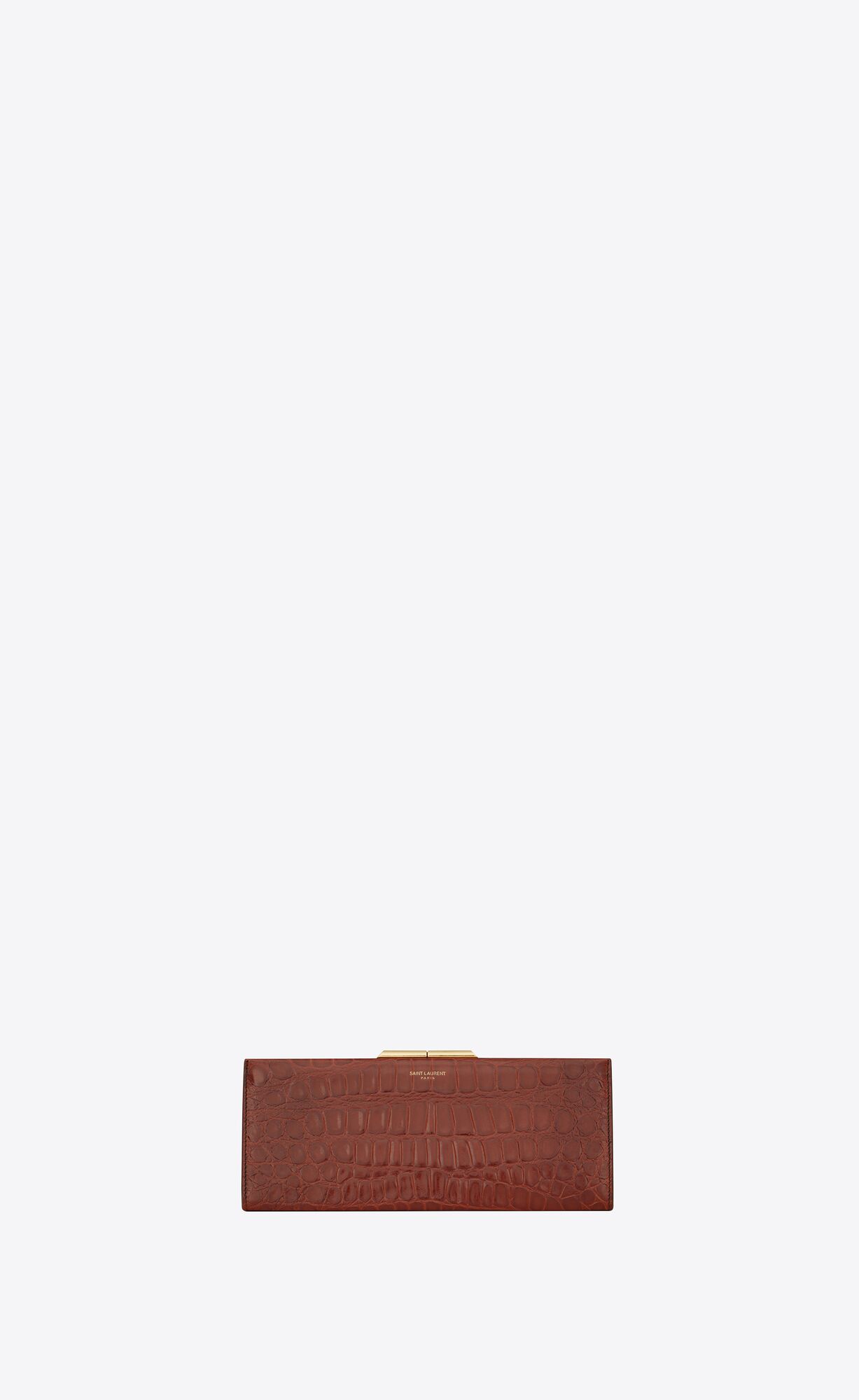 Saint Laurent Midnight Small Clutch In Crocodile-embossed Lacquered Leather – Caramel, Dark Caramel – 6976552US1J2582