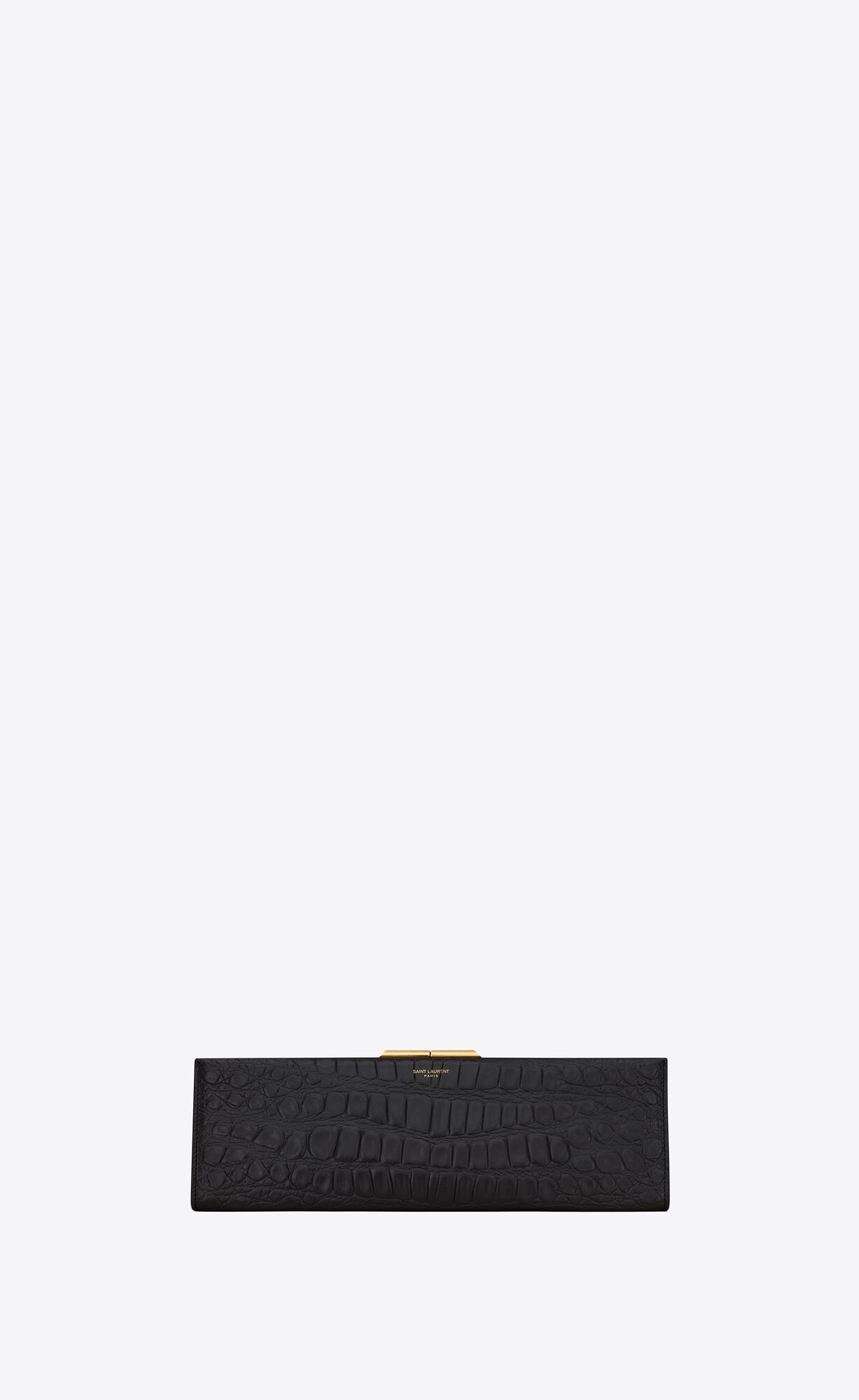 Saint Laurent Midnight Large Clutch In Crocodile-embossed Lacquered Leather – Black – 6976582US0J1000